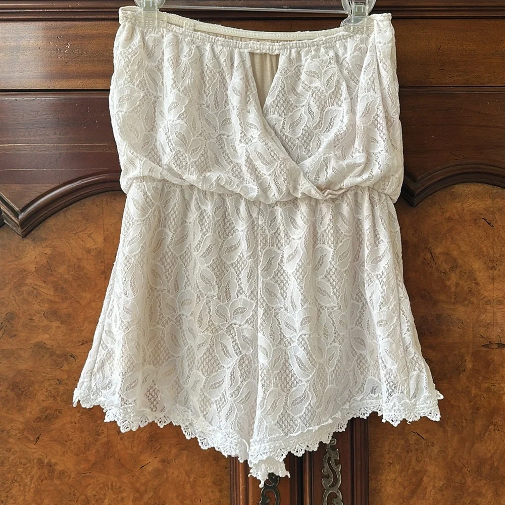 Free People White Tahlia Strapless Lace Romper - Picture 7 of 14